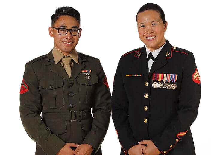 man and woman in uniform