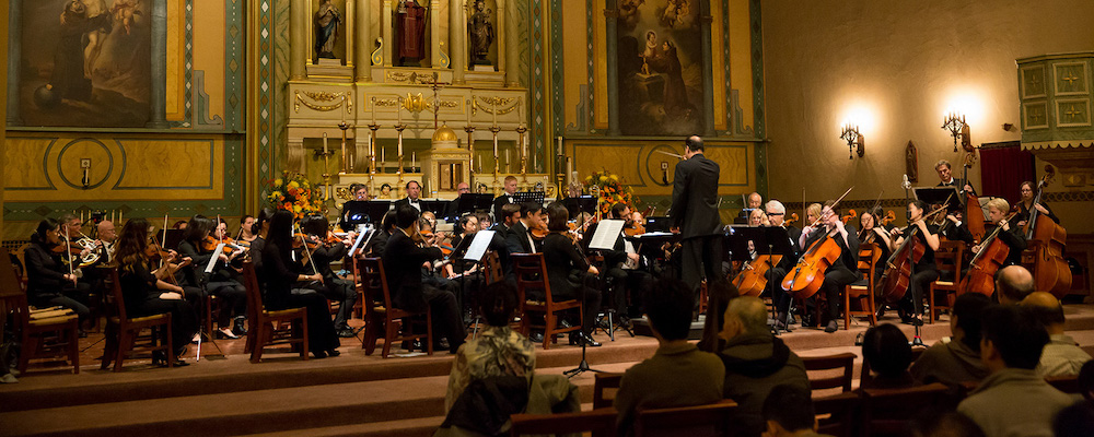 Musicians in the Santa Clara Mission Orchestra.